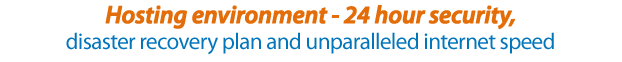 Hosting environment  - 24 hours security disaster recovery plan and unparalleled internet speed